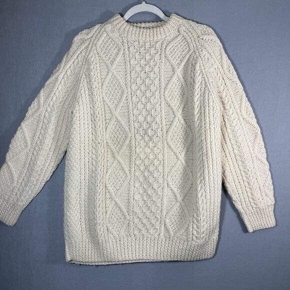 Glen Eany Genuine Donegal Knit 100% Wool Sweater Ireland Long‎ Sleeve Ivory L - Picture 1 of 10
